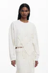 Desigual Fringe Sweatshirt In White