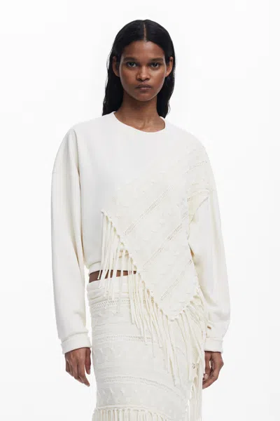 Desigual Fringe Sweatshirt In White