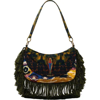 Desigual Fringe Trim Shoulder Bag In Green