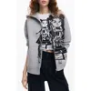 Desigual Front Zip Cotton Blend Hoodie In Gray