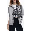 Desigual Front Zip Cotton Blend Hoodie In Black/grey