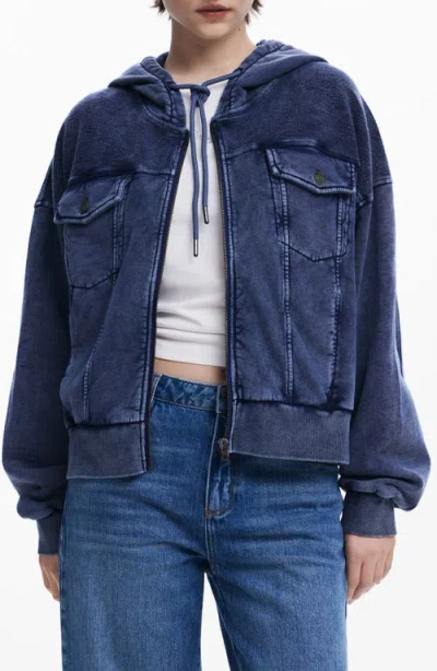 Desigual Front Zip Hoodie In Blue