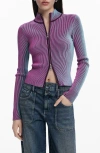 Desigual Front Zip Rib Jacket In Purple