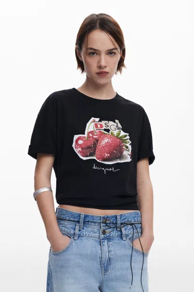Desigual Fruit Logo T-shirt In Black