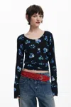 Desigual Fruit Sweater With Mock Neck In Black