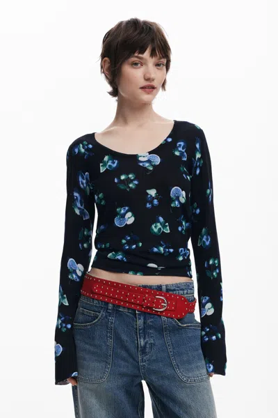 Desigual Fruit Sweater With Mock Neck In Black