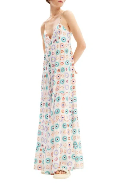 Desigual Galactica Geo Print Tiered Maxi Dress In White