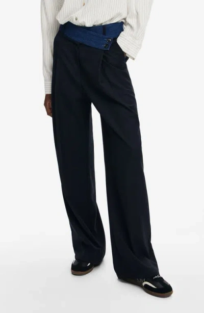 Desigual Garona Crossover Waist Wide Leg Pants In Blue