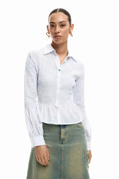 Desigual Gathered Striped Shirt In White