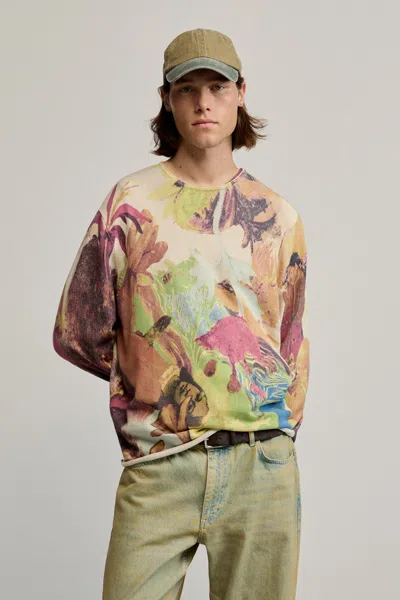 Desigual Gaugin Printed Sweater In Yellow