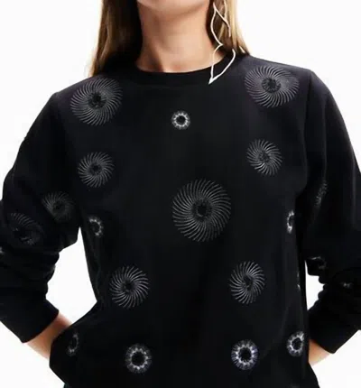 Desigual Geometric Embroidered Sweatshirt In Black W/silver Stiching