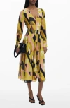 Desigual Geometric Long Sleeve Midi Dress In Yellow