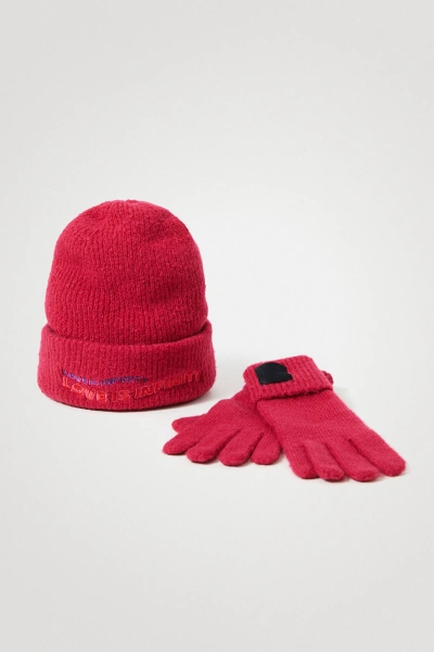 Desigual Kids' Gift Pack Of Hat And Gloves In Red