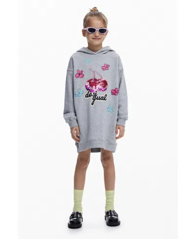 Desigual Kids' Girls's Cherry Hooded Dress In Gray