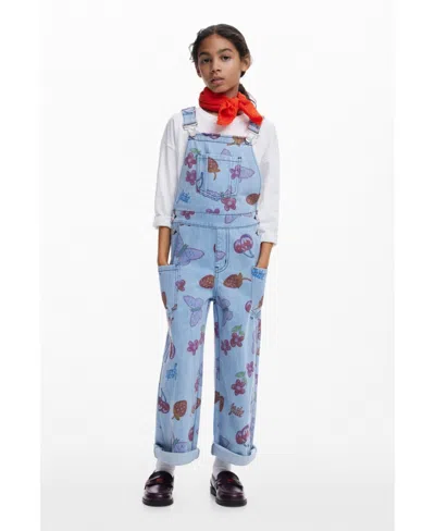 Desigual Kids' Girls Girls's Denim Dungarees With Fruits In Blue