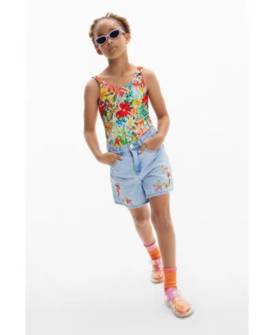 Desigual Kids' Girls Girls's Printed Denim Pants In Light Blue