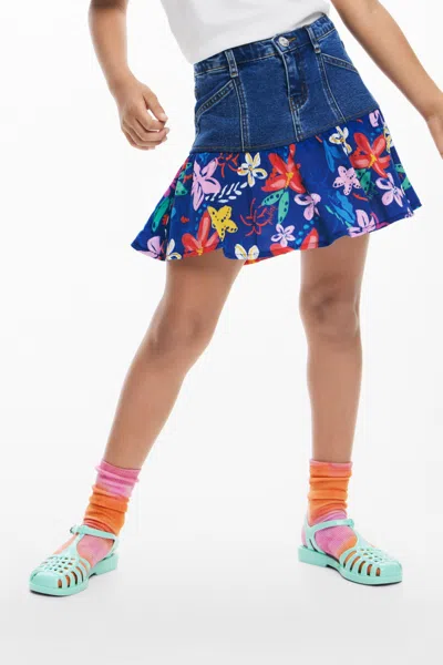 Desigual Kids' Girls Girls's Ruffled Denim Skirt In Dark Blue