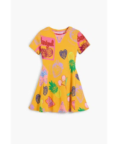 Desigual Kids' Girls Girls's Skater Dress With Prints In Yellow