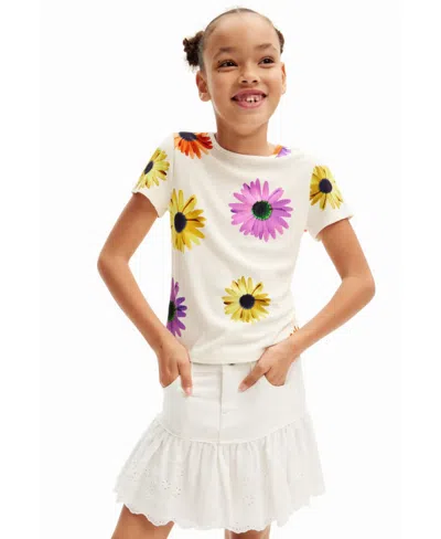 Desigual Kids' Girls Girls's Swiss Embroidery Ruffle Denim Mini Skirt In White