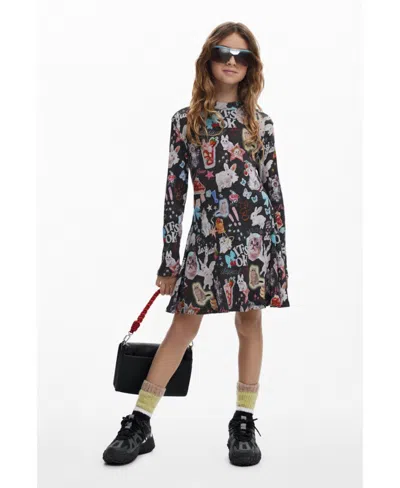 Desigual Kids' Girls's Long Sleeve Cat Skater Dress In Multi