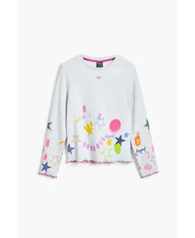 Desigual Kids' Girls's Rib T-shirt With Neon Designs In White