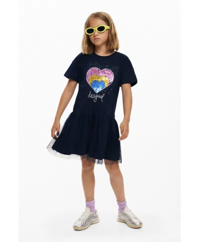 Desigual Kids' Girls's Short Heart Dress In Blue