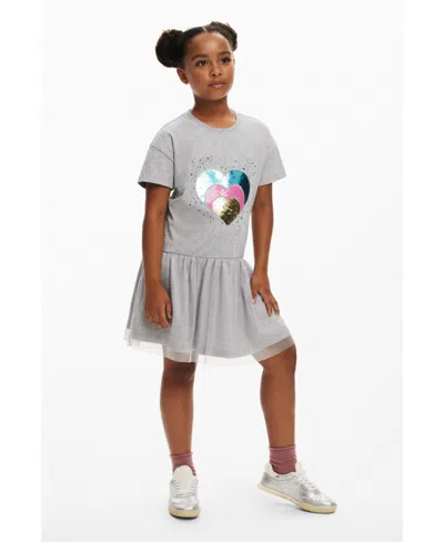 Desigual Kids' Girls's Short Heart Dress In Gray