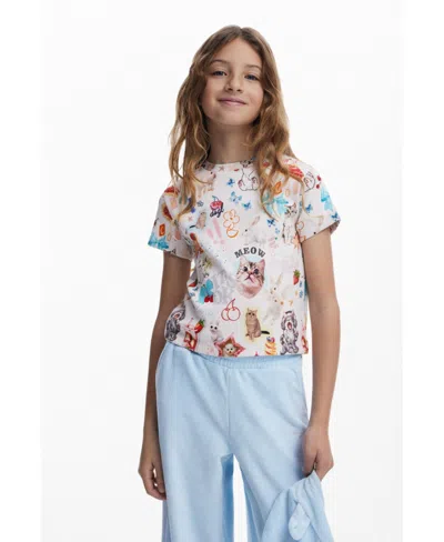 Desigual Kids' Girls's Short-sleeve Cat T-shirt In Neutral