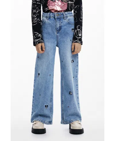 Desigual Kids' Girls's Wide Mickey Jeans In Blue