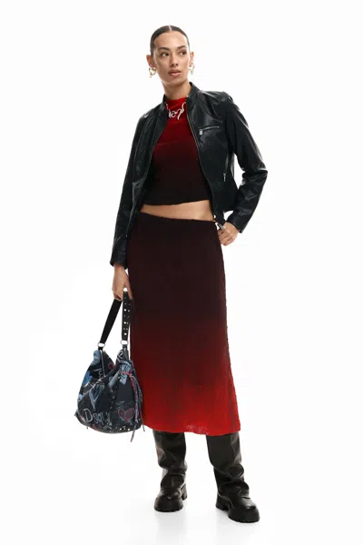 Desigual Gradient Midi Skirt In Red