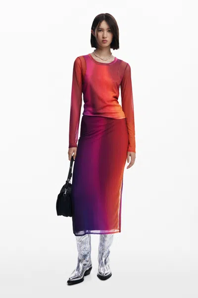 Desigual Gradient Pencil Skirt In Red