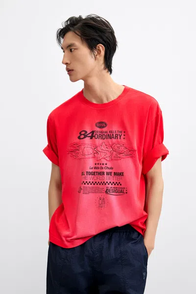 Desigual Gradient Printed T-shirt In Red