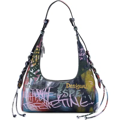 Desigual Graffiti Logo Shoulder Bag In Multi