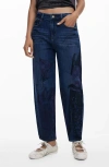 Desigual Graphic Barrel Leg Ankle Jeans In Blue