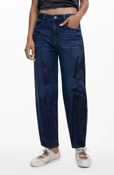 DESIGUAL DESIGUAL GRAPHIC BARREL LEG ANKLE JEANS