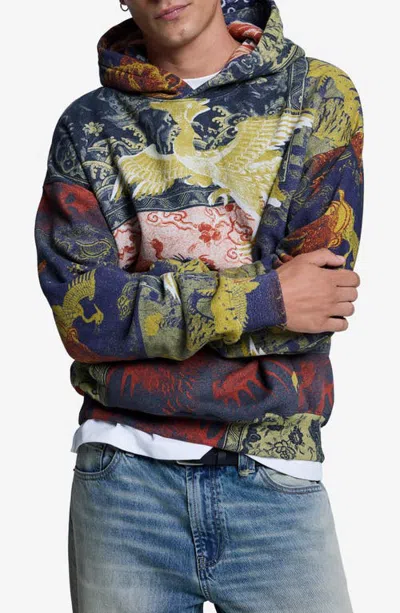 Desigual Graphic Cotton Hoodie Sweater In Military Green