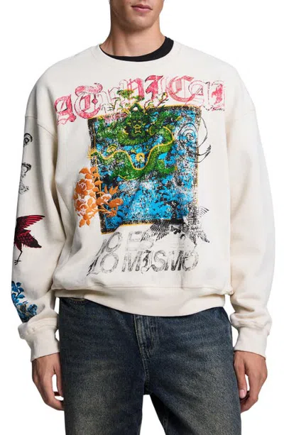 Desigual Graphic Cotton Sweatshirt In Off White