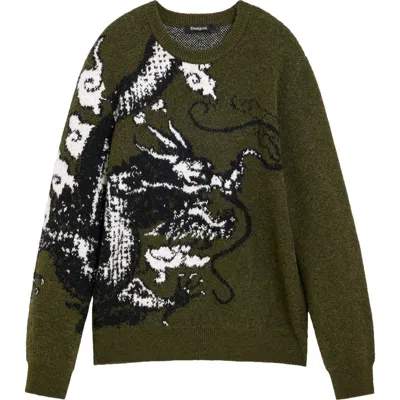 Desigual Graphic Crewneck Pullover Sweater In Light Green