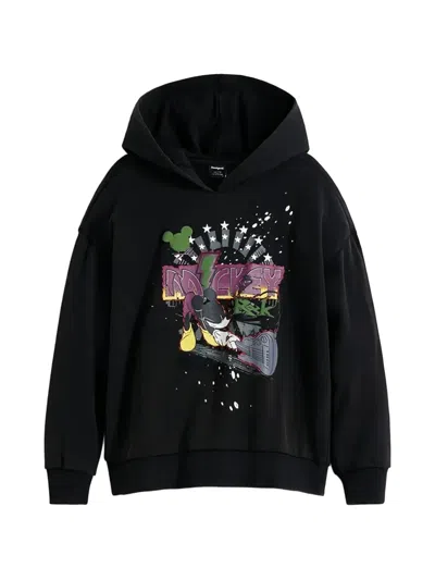 Desigual Kids' Graphic Hooded Sweatshirt In Black