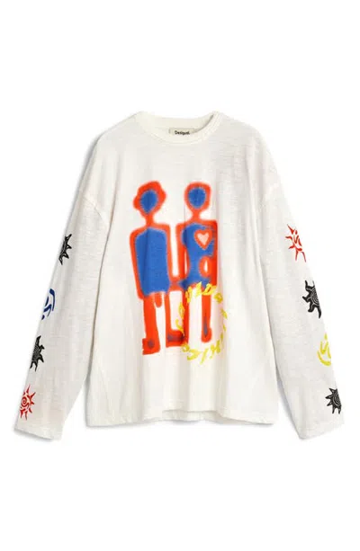 Desigual Graphic Long Sleeve T-shirt In White