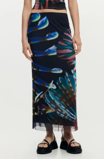 Desigual Graphic Mesh Maxi Skirt In Multi