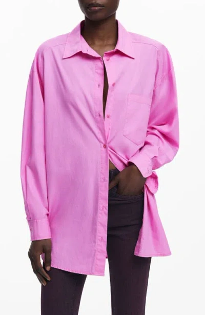 Desigual Graphic Oversize Cotton Button-up Shirt In Pink