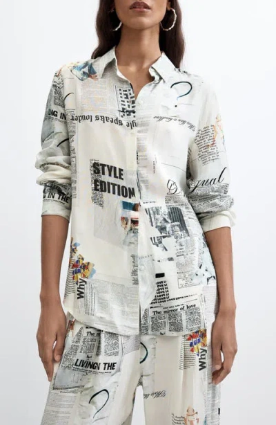 Desigual Graphic Print Button-up Shirt In White