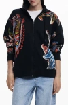 Desigual Abstract-print Zip-up Hoodie In Black