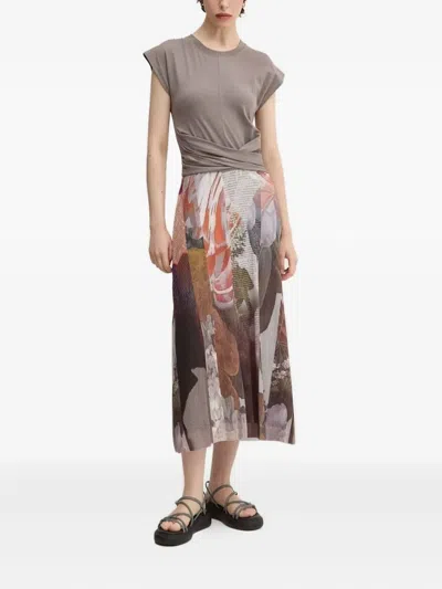 Desigual Graphic-print Pleated Dress In Brown