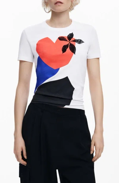 Desigual Graphic Print T-shirt In White