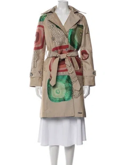 Pre-owned Desigual Graphic Print Trench Coat In Brown