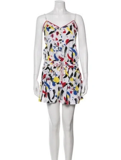 Pre-owned Desigual Graphic Print V-neck Romper In White