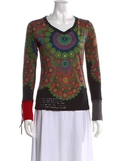 Pre-owned Desigual Graphic Print V-neck Sweater In Multi
