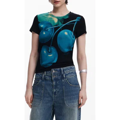 Desigual Graphic Short Sleeve T-shirt In Black